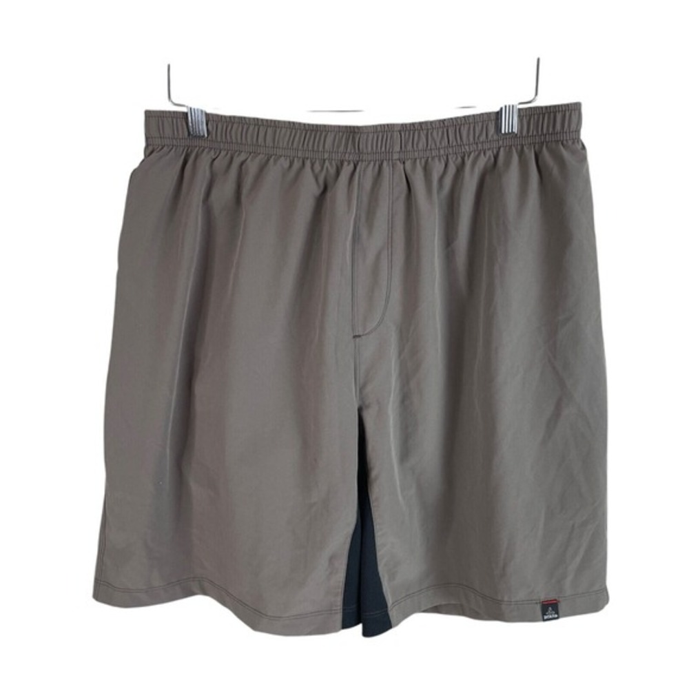 Prana Mens Flex Lined Athletic Shorts XL Brown Stretch Elastic Waist Pockets